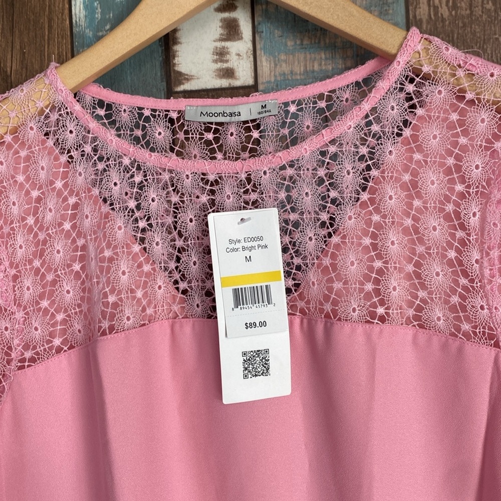 Pink crotchet top baby doll layered dress - Picture 2 of 16